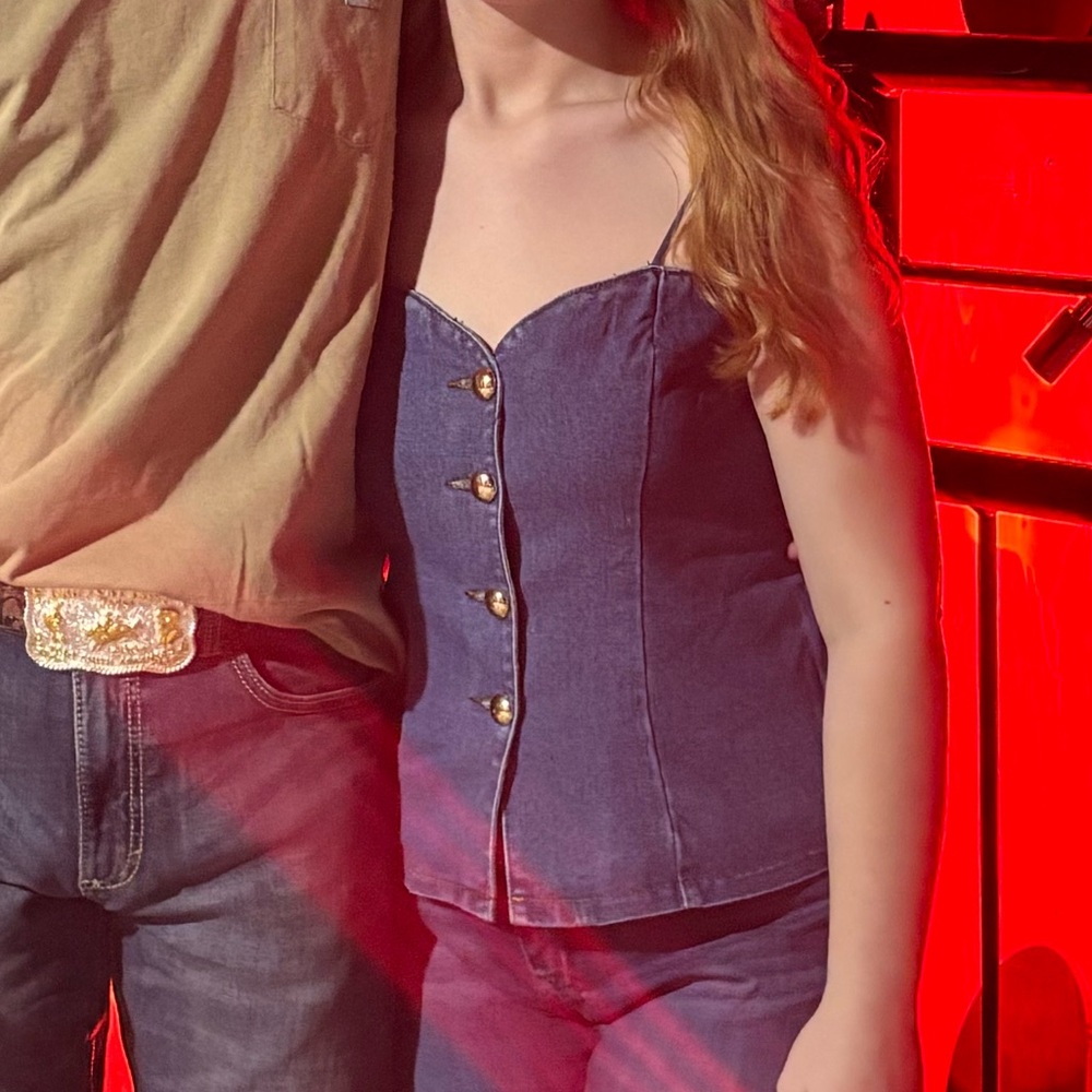 Denim Strapless Button Up Top